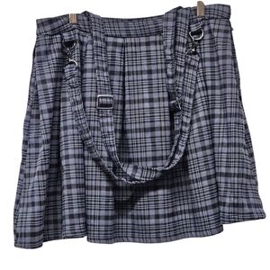HOT TOPIC Skirt Suspender Y2K Large Goth Gray Black Plaid Academia Preppy Gothic